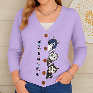 Personalized Halloween cat cardigan in lavender with cute cat designs and button closure
