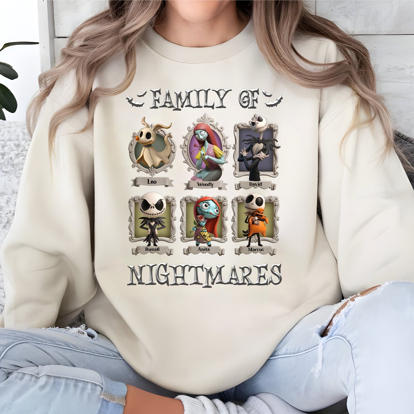 Personalized Halloween shirt featuring characters from a spooky family of nightmares design
