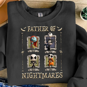 Personalized Halloween shirt featuring Father of Nightmares design with four character frames