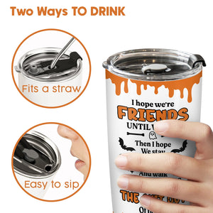 365Gifty personalized Halloween tumbler with two-way drinking lid that fits a straw or allows easy sipping