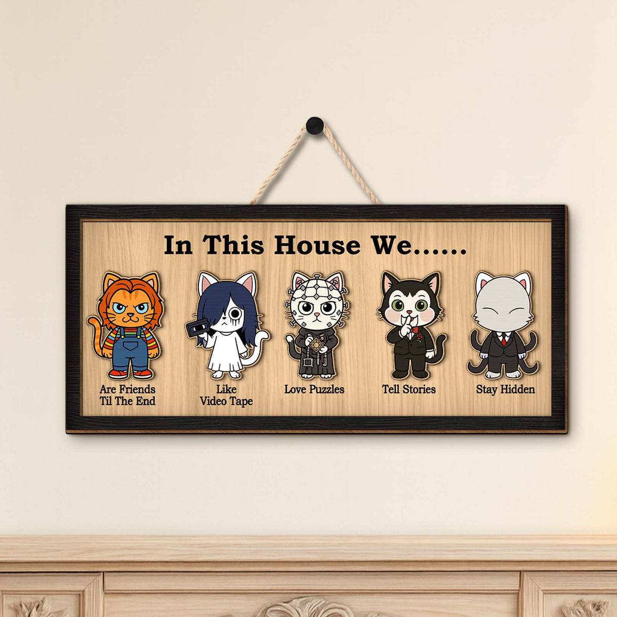 Personalized Halloween wooden sign featuring cute animal characters with playful phrases