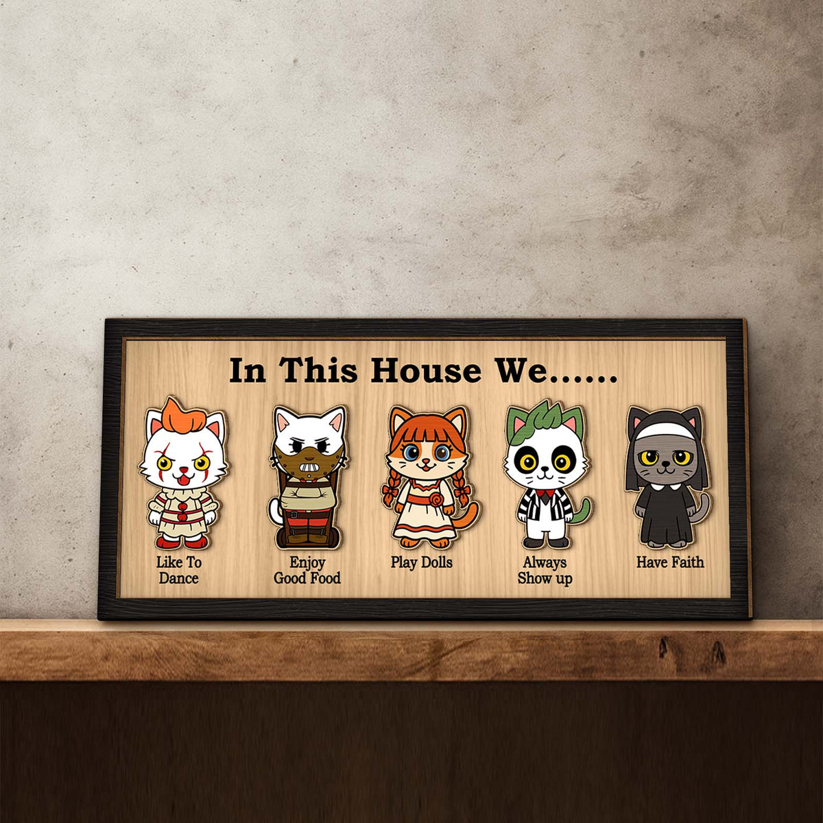 Personalized Halloween wooden sign featuring cute cartoon characters with fun phrases