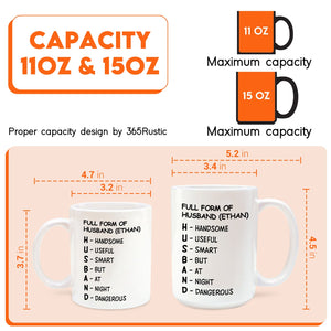 Personalized husband mug with humorous definitions and capacity details for thoughtful gifting