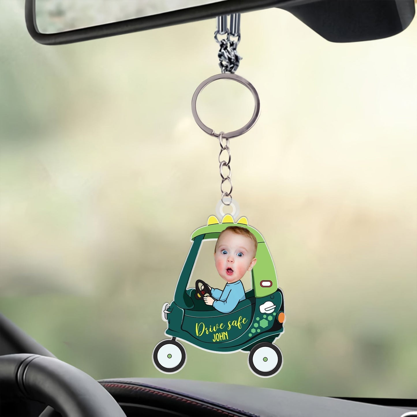 Personalized keychain gift for dad featuring a car design and a photo for a thoughtful touch.