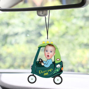 Personalized keychain gift for dad featuring a cute designed car with a child's photo