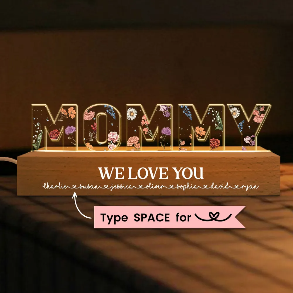 Personalized mom birth LED Light with floral design and heartfelt message for mothers