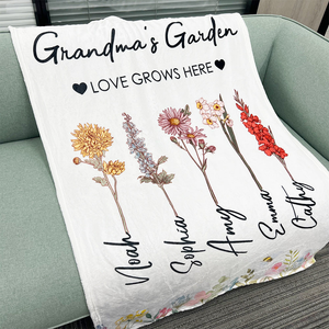 Personalized mom blanket featuring floral design with names for a heartfelt gift