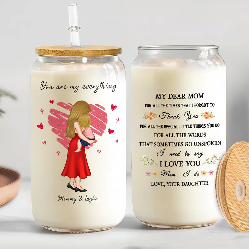 Personalized mom can glass with heartfelt messages and decorative design for special celebrations