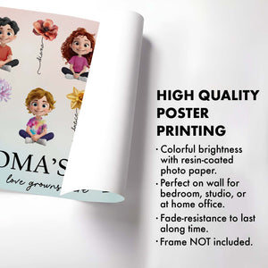 Personalized mom garden poster featuring colorful illustrations and high-quality printing for home decor