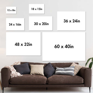 Variety of sizes for personalized mom garden poster displayed in a cozy living room setting