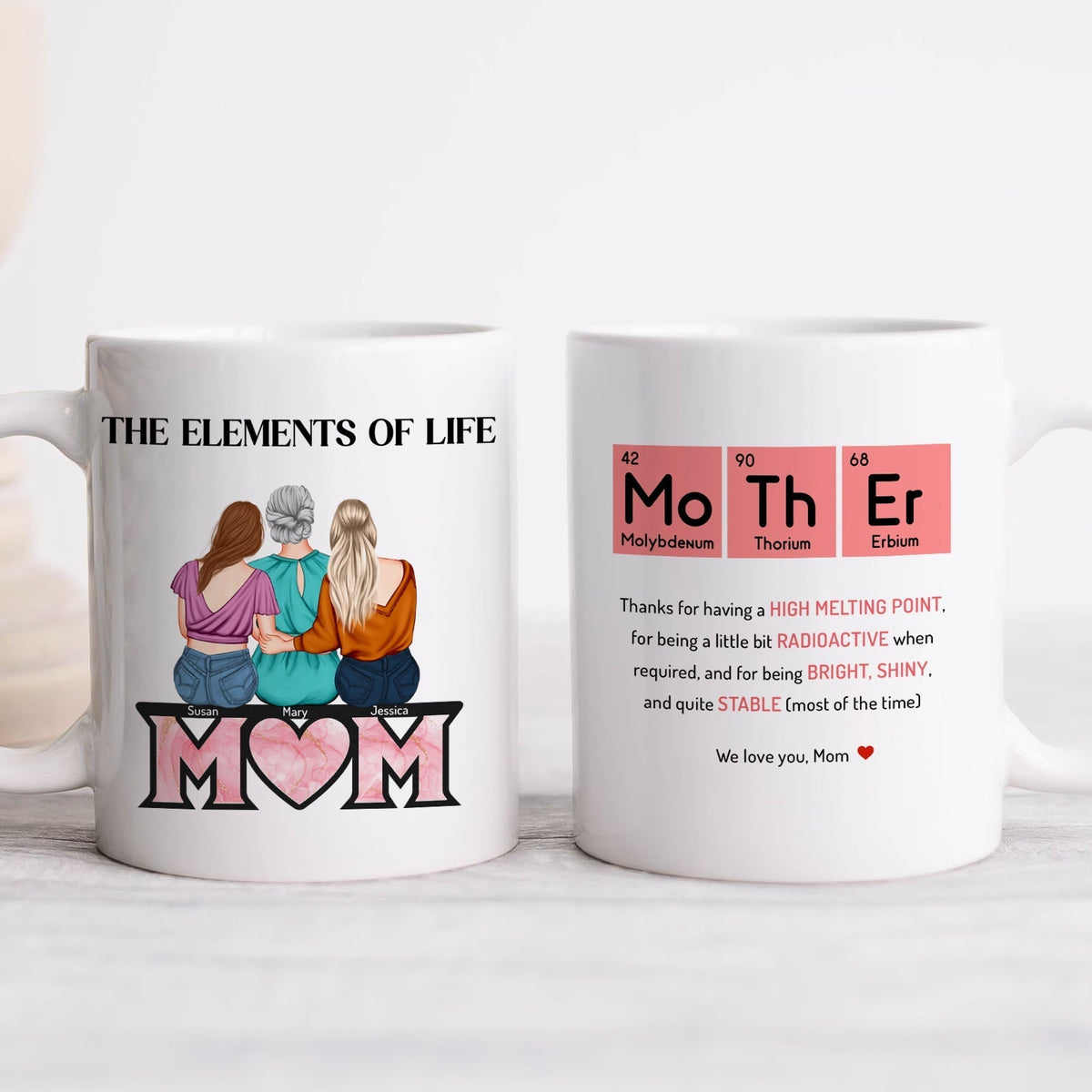 Personalized mom mug featuring elements of life and heartfelt messages for loving mothers