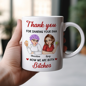 Personalized mom mug featuring cartoon characters with a humorous thank you message