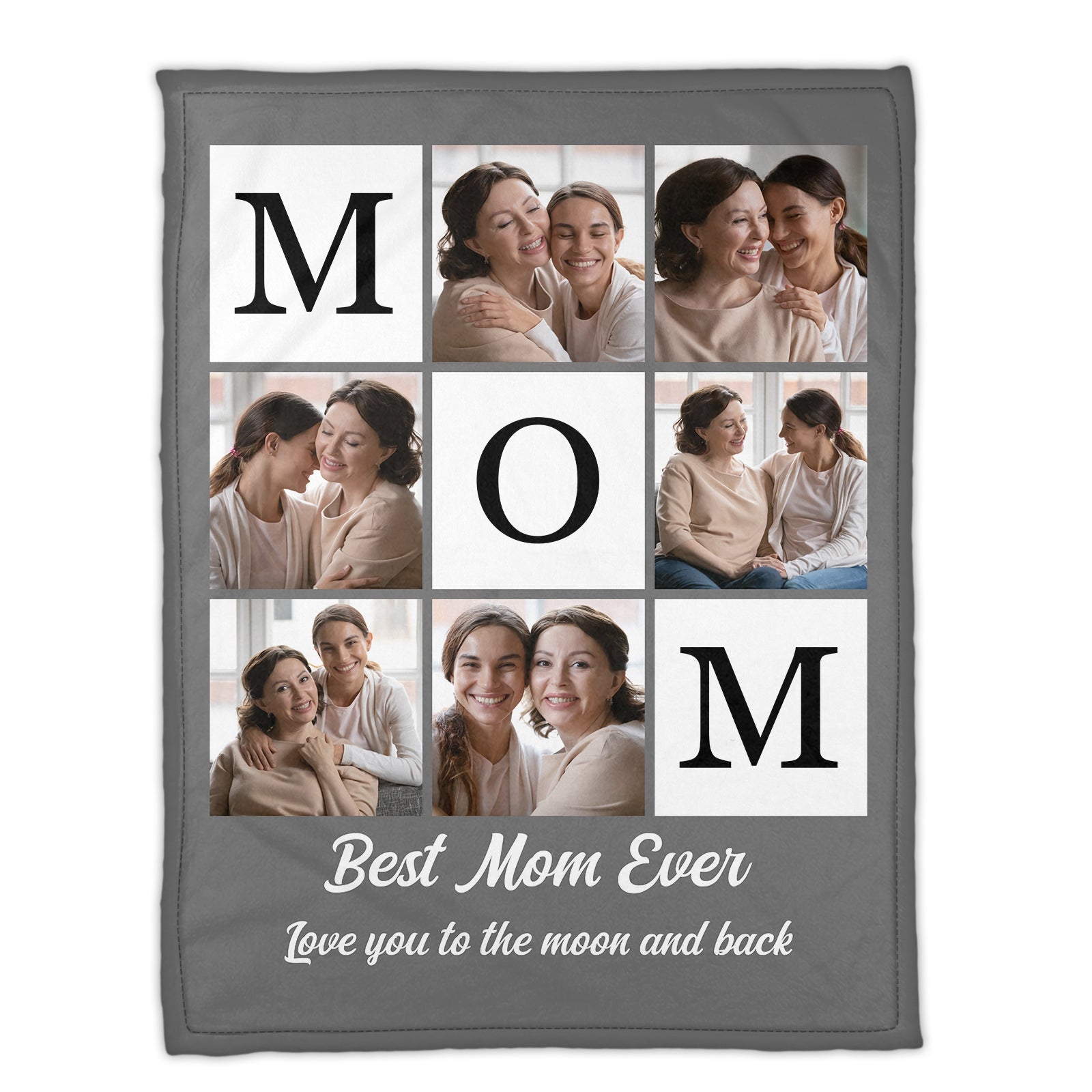 Personalized mom photo blanket featuring heartfelt memories and the text Best Mom Ever