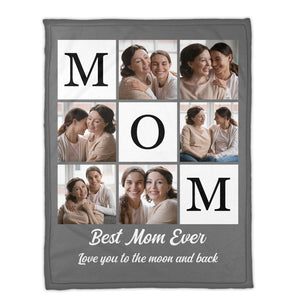 Personalized mom photo blanket featuring heartfelt memories and the text Best Mom Ever