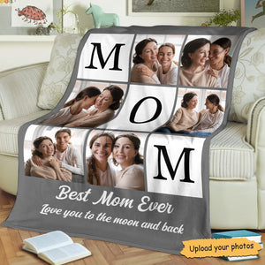 Personalized mom photo blanket featuring heartfelt images and the phrase Best Mom Ever