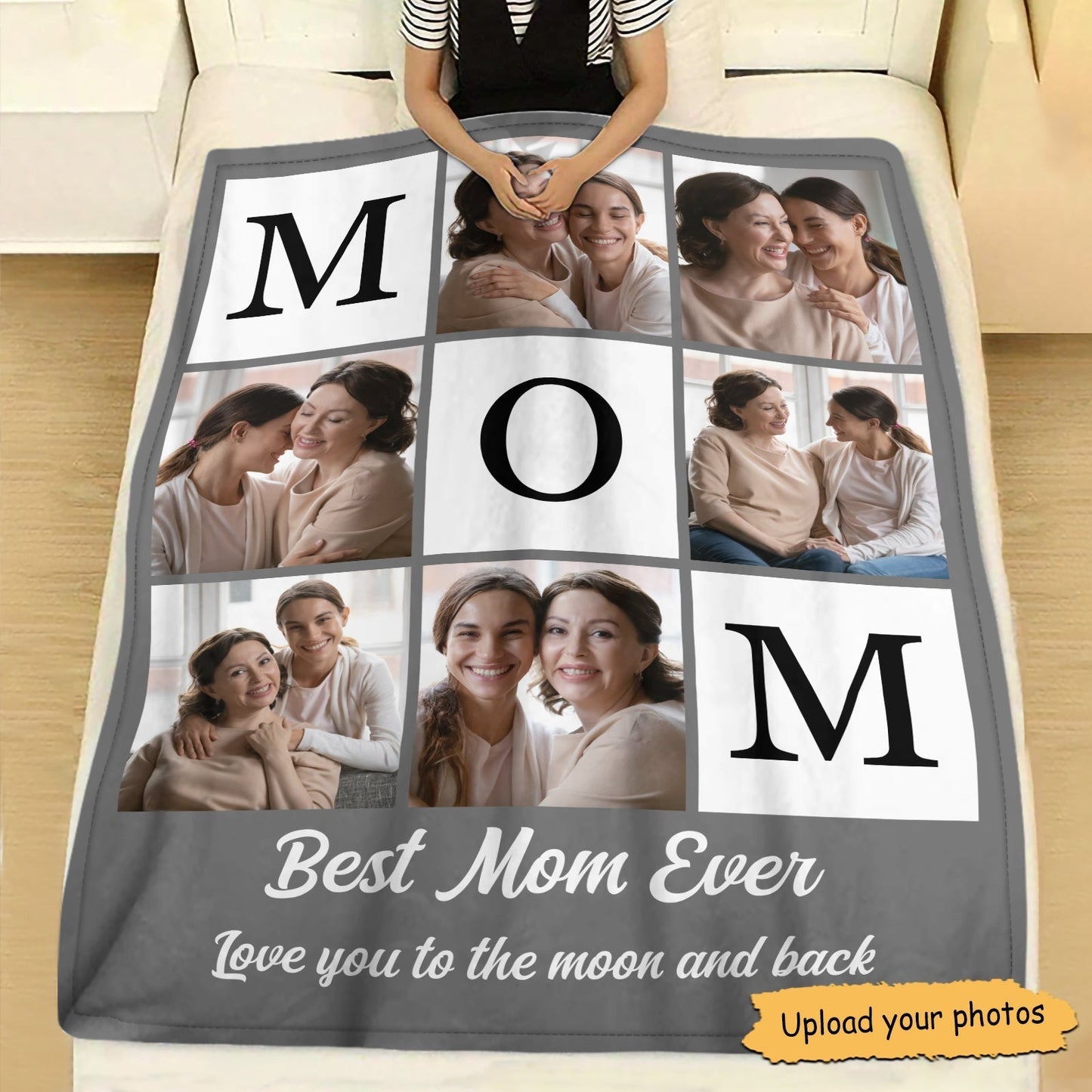 Personalized mom photo blanket featuring heartfelt memories with family and the text Best Mom Ever