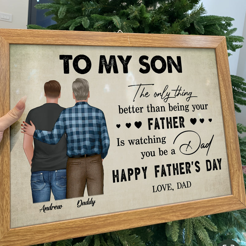 Personalized mom to son poster with heartfelt Father's Day message and family illustration