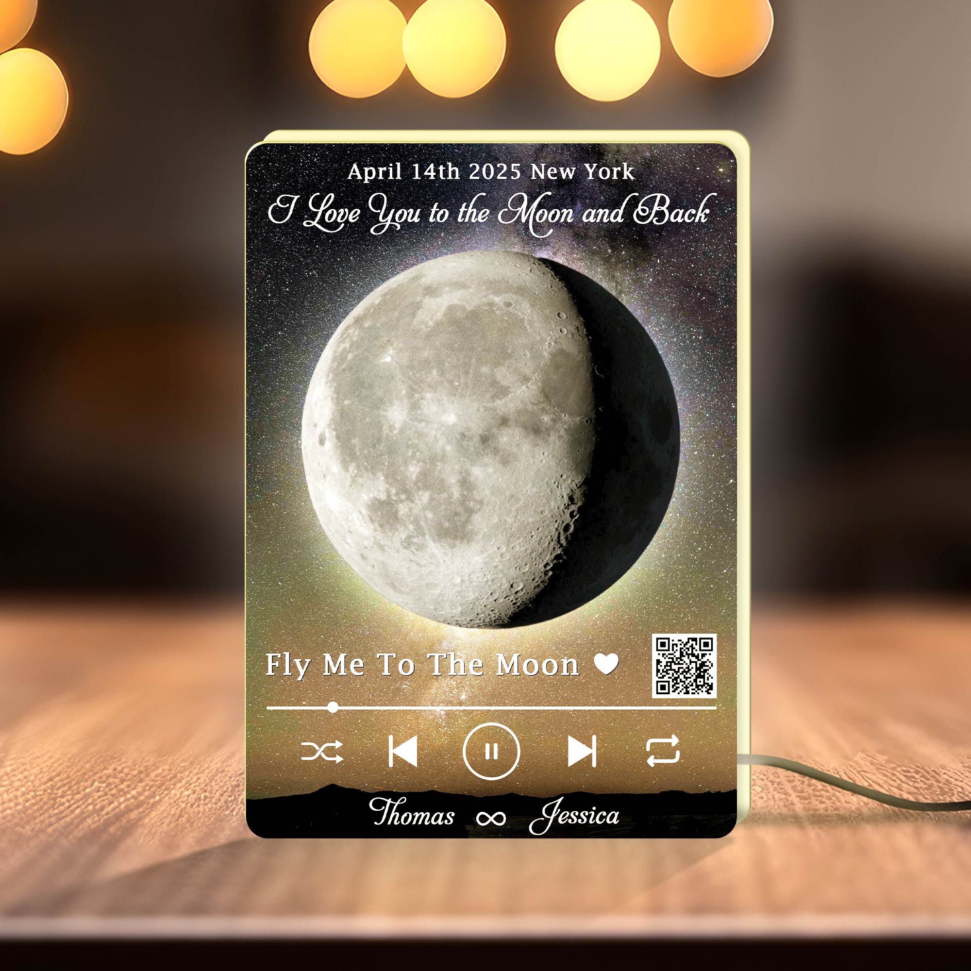 Personalized moon light box for couples featuring a romantic moon design and custom names