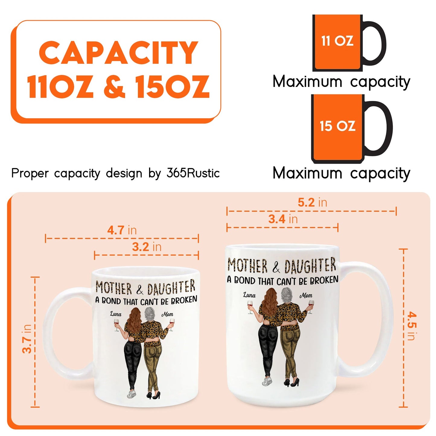 Personalized mother daughter mug featuring a heartwarming design celebrating their bond