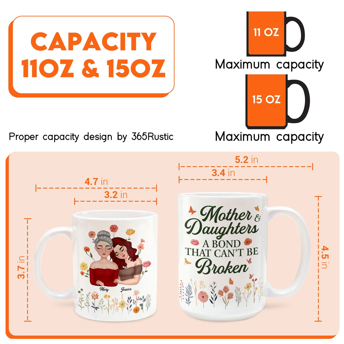 Personalized mother daughter mug featuring a heartwarming design with floral accents