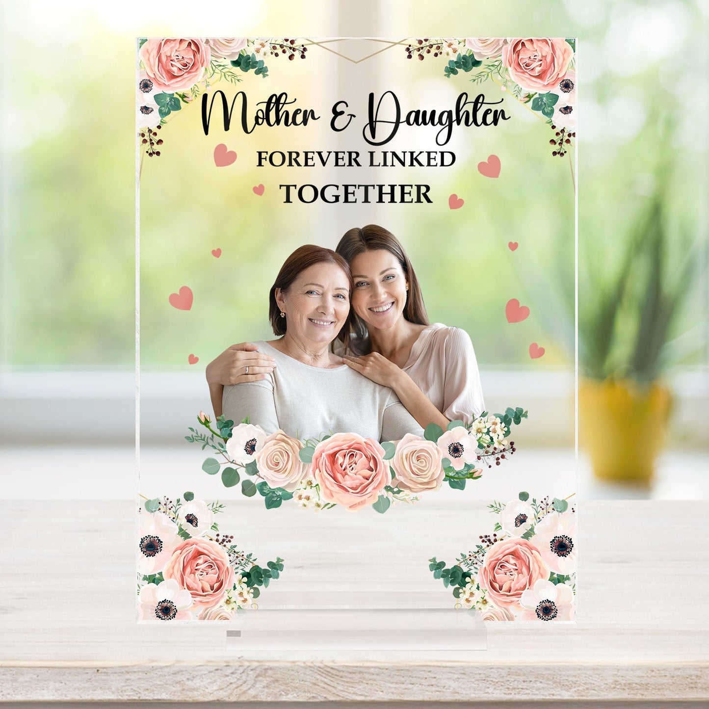 Personalized mother daughter plaque featuring floral designs and a heartfelt message for bonding.