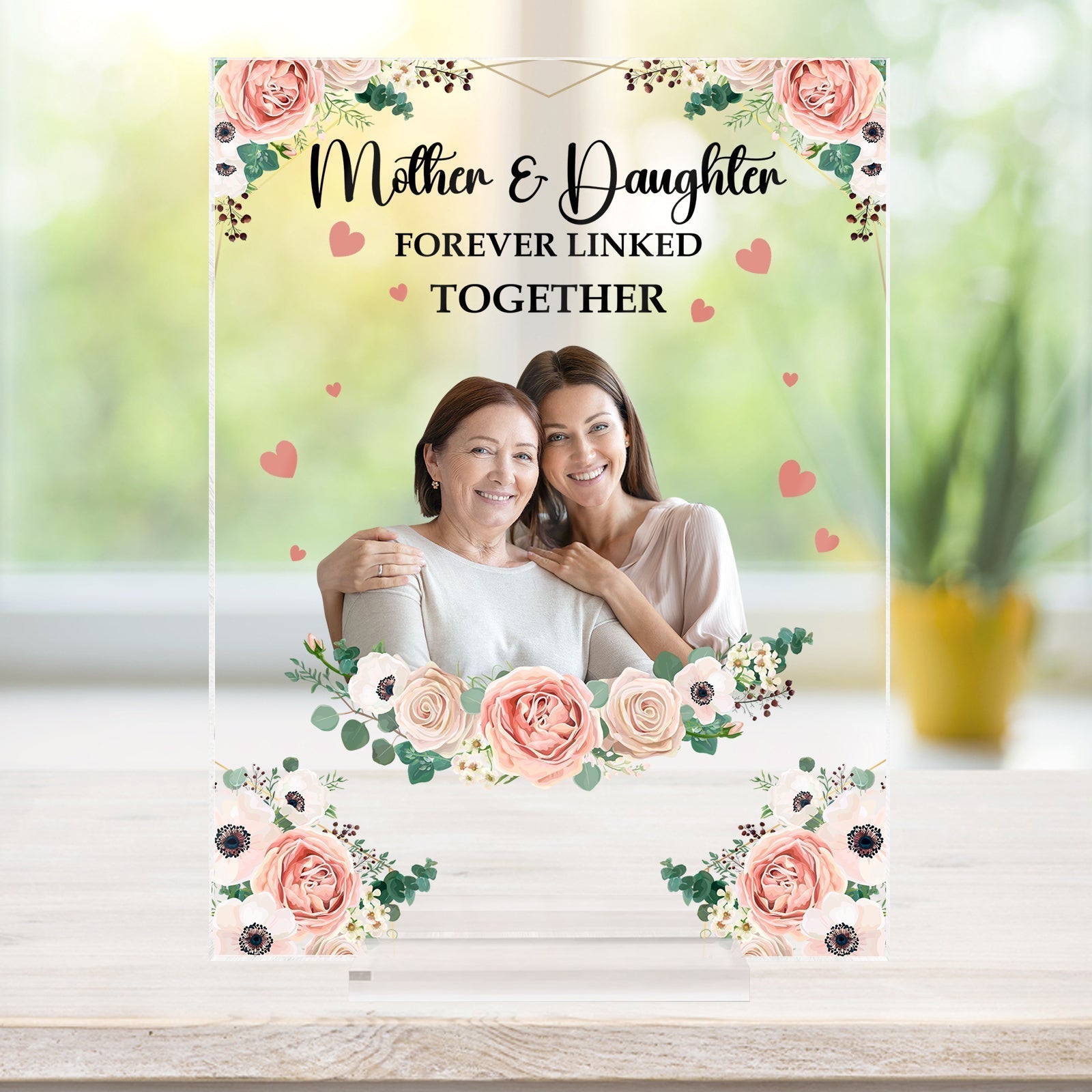 Personalized mother daughter plaque featuring floral designs and a heartfelt message for bonding.