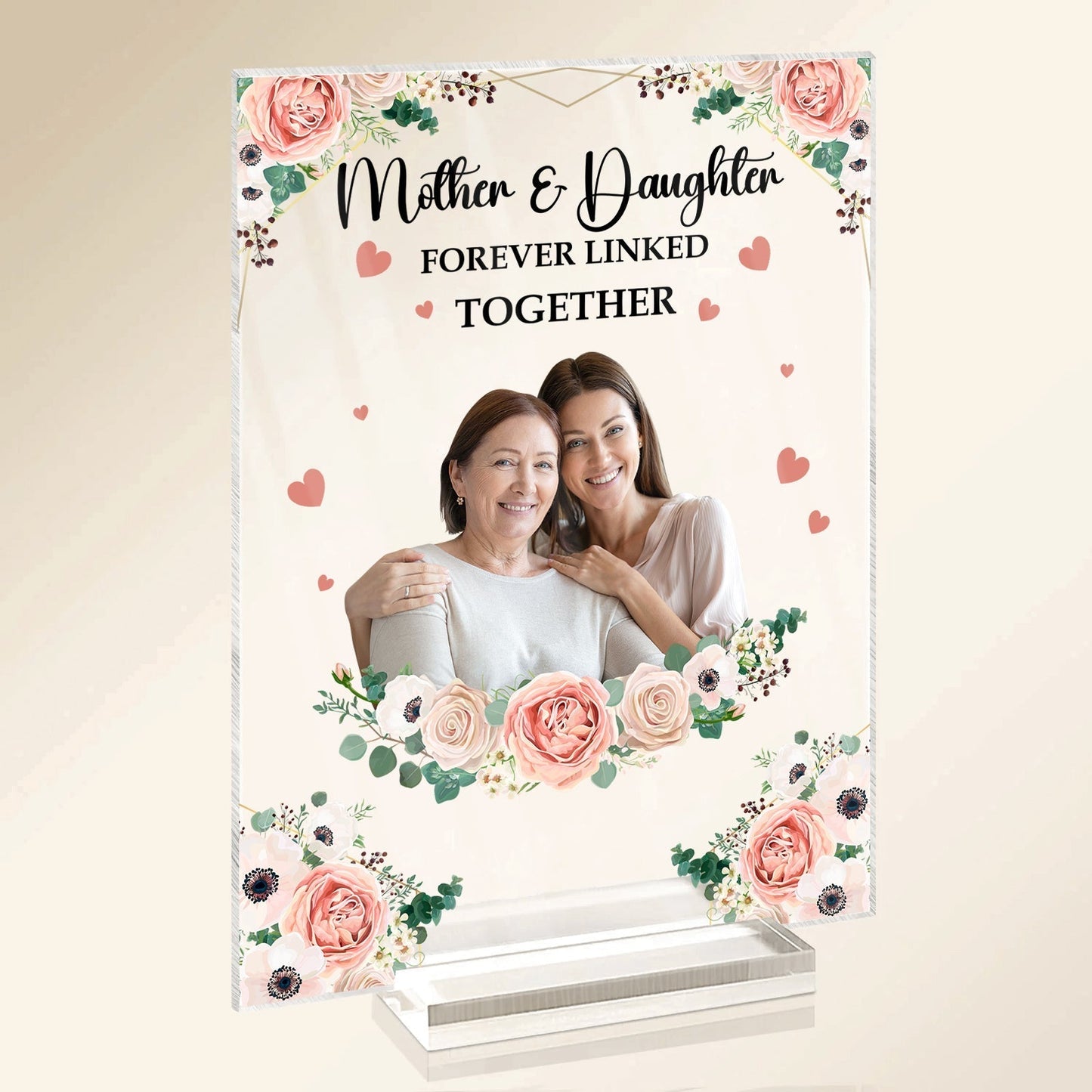 Personalized mother daughter plaque with floral design and heartfelt message for special bond