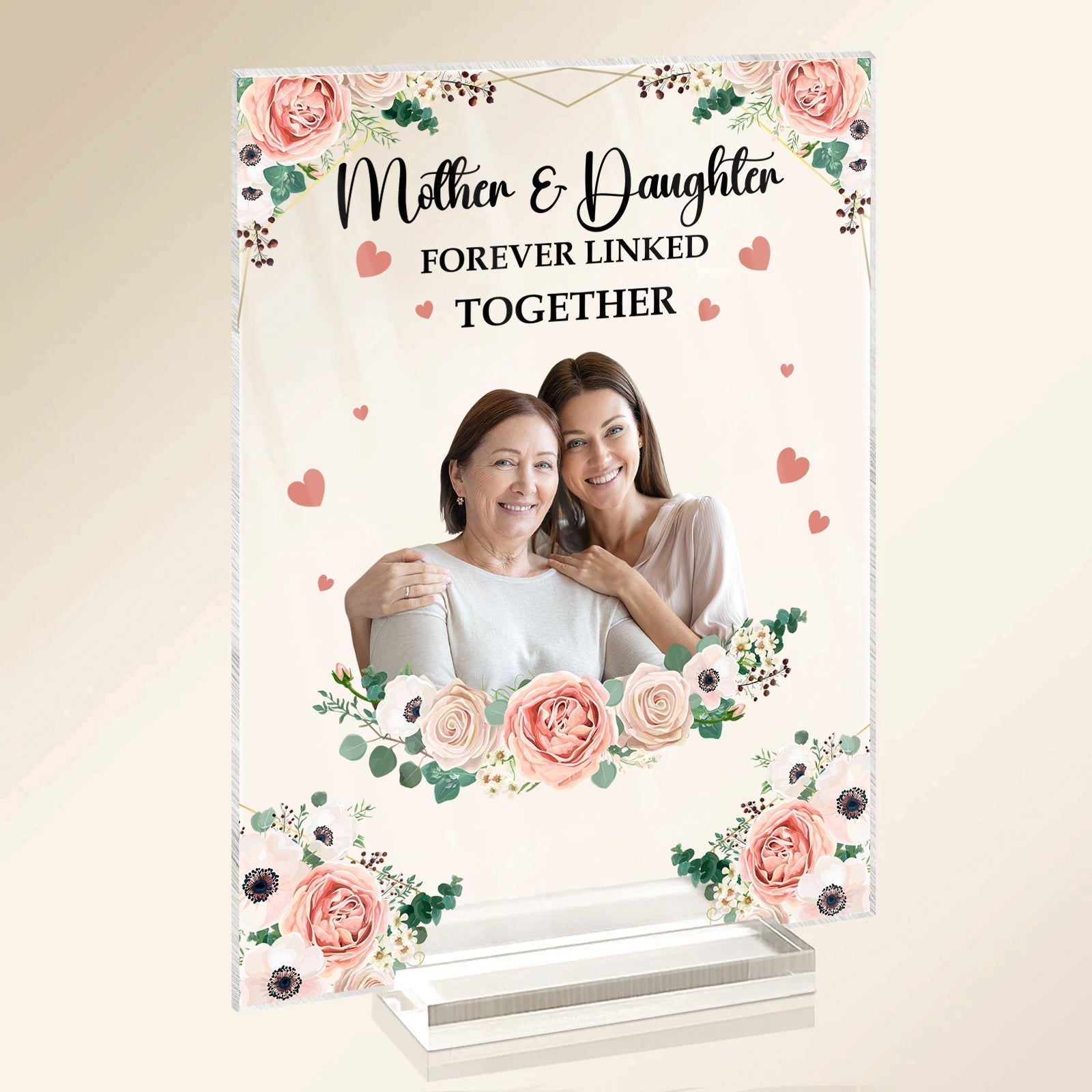 Personalized mother daughter plaque with floral design and heartfelt message for special bond