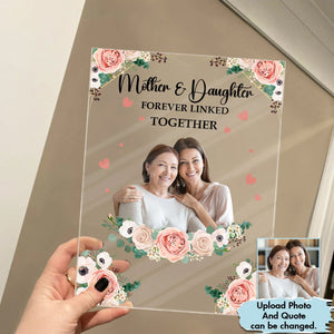 Personalized mother daughter plaque featuring a floral design and space for a photo and quote