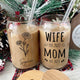 Personalized Mother's Day glass can featuring custom names and designs for special gifts