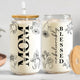Personalized Mother's Day glass can with floral design and custom names for a heartfelt gift