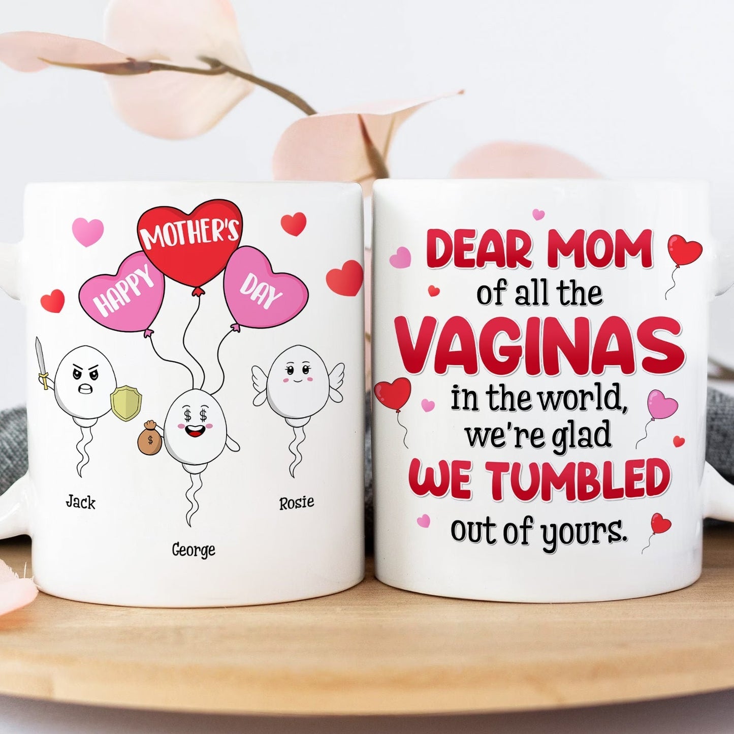 Personalized Mother's Day mug with playful designs and heartfelt messages for moms