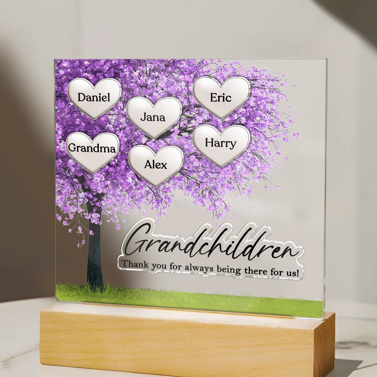 Personalized Mother's Day plaque featuring a tree design with hearts for names of loved ones