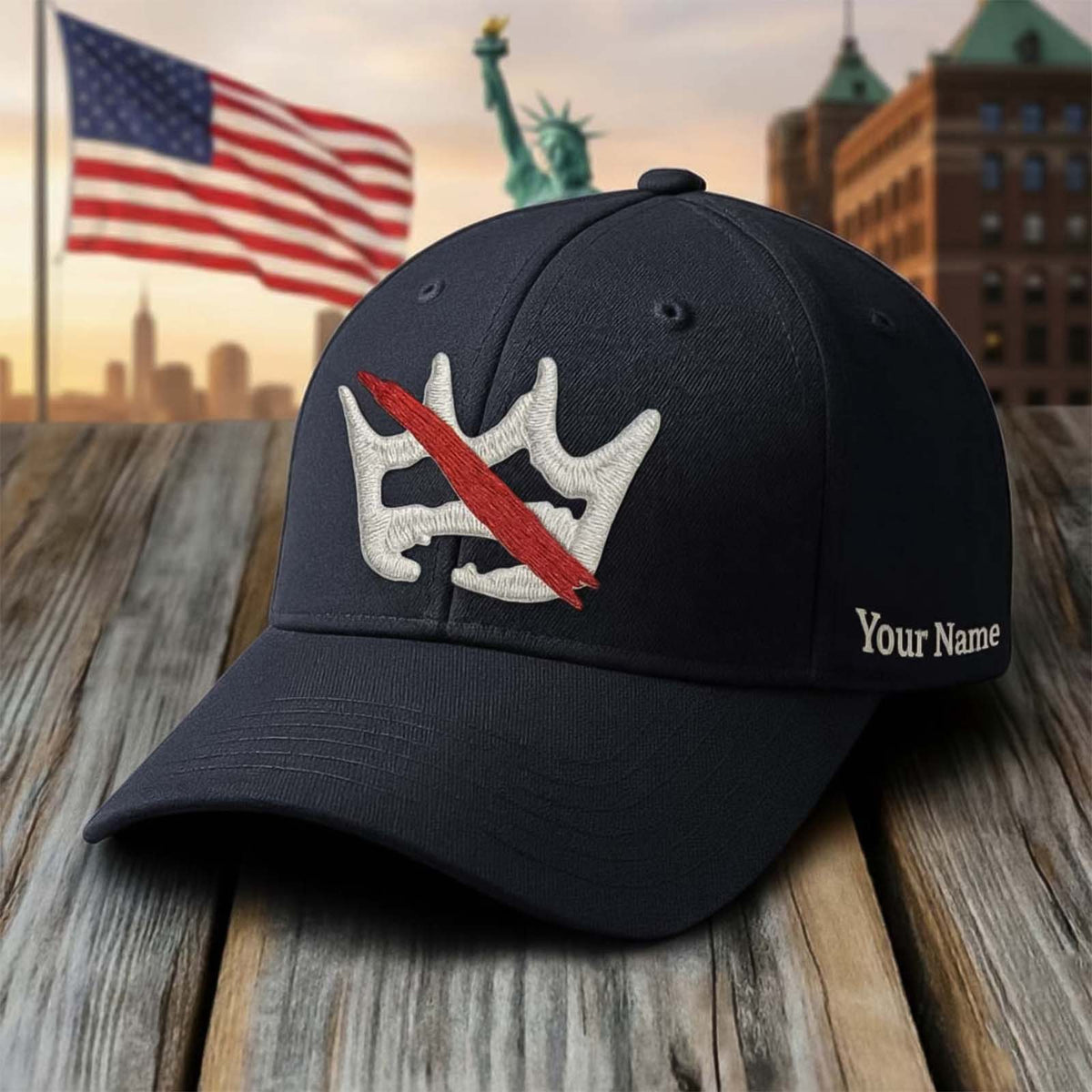 Personalized patriotic cap featuring a unique design and customizable name for a stylish statement
