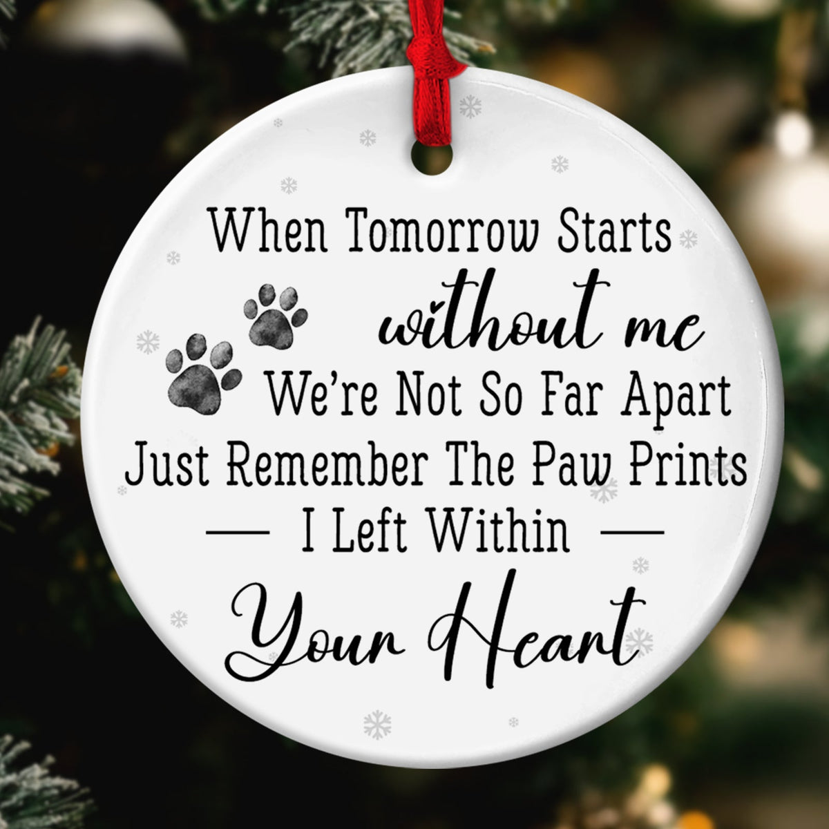 Personalized pet loss ornament with heartfelt paw print design and comforting message