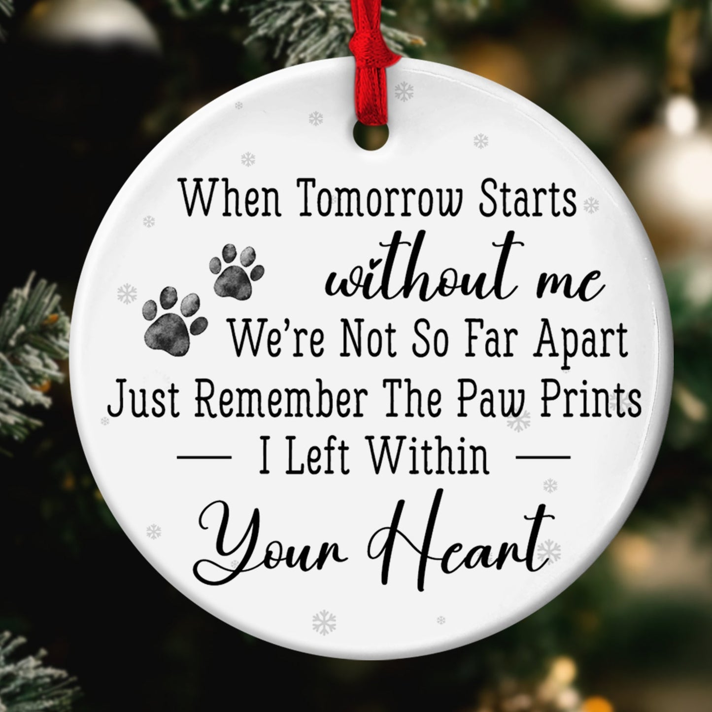 Personalized pet loss ornament with heartfelt paw print design and comforting message