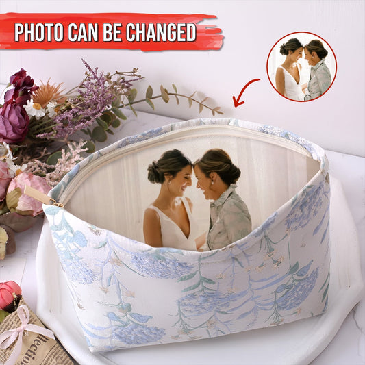 Personalized photo purse for mom with changeable photo feature and floral design