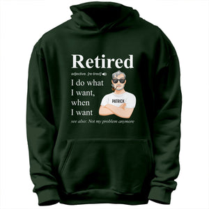 Black personalized retirement shirt hoodie with retired definition and custom name Patrick