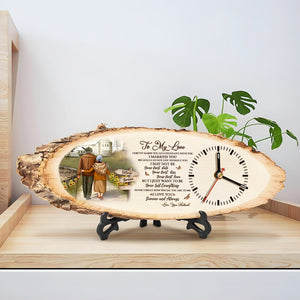 365Gifty personalized wooden clock for husband with romantic poem and vintage couple image on natural wood slice