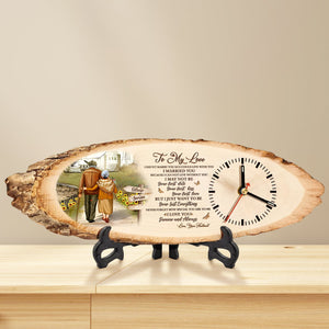 365Gifty personalized wooden clock for husband with romantic poem and vintage couple design on natural wood slice