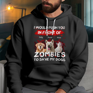 Personalized zombie pet shirt featuring playful designs and pet names for dog lovers
