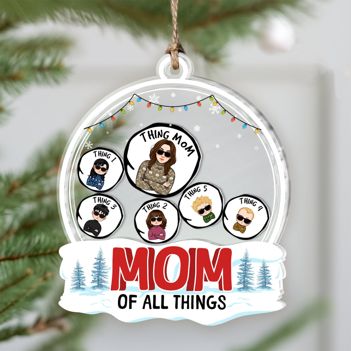 Shaking Christmas ornament for mom featuring playful illustrations and festive decorations