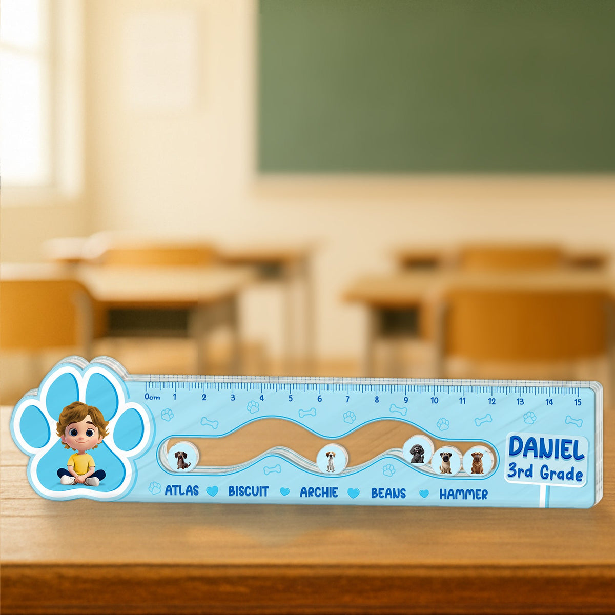 365Gifty Shaking Ruler for Kids with cartoon character design and personalized name Daniel 3rd Grade
