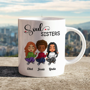 Personalized Soul Sisters Gift for Her Mug featuring Ethel, Jessie, and Linda cartoon characters