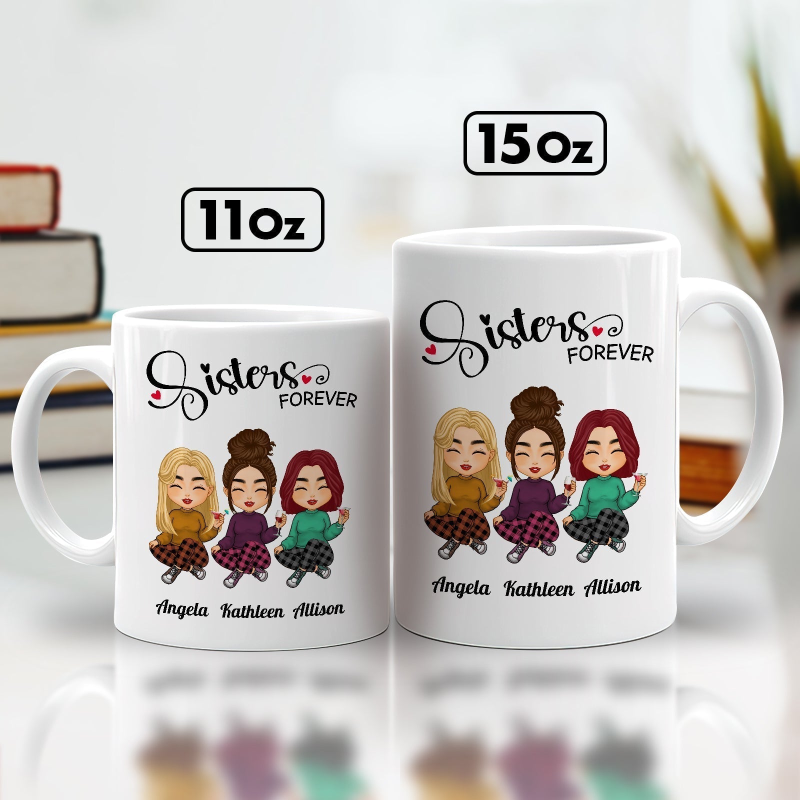 Personalized coffee mugs with Sister Forever design, perfect soul sisters gift for her