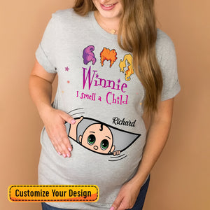Mommy of Nightmares personalized Halloween shirt showing four dressed cats in spooky orange haunted house design