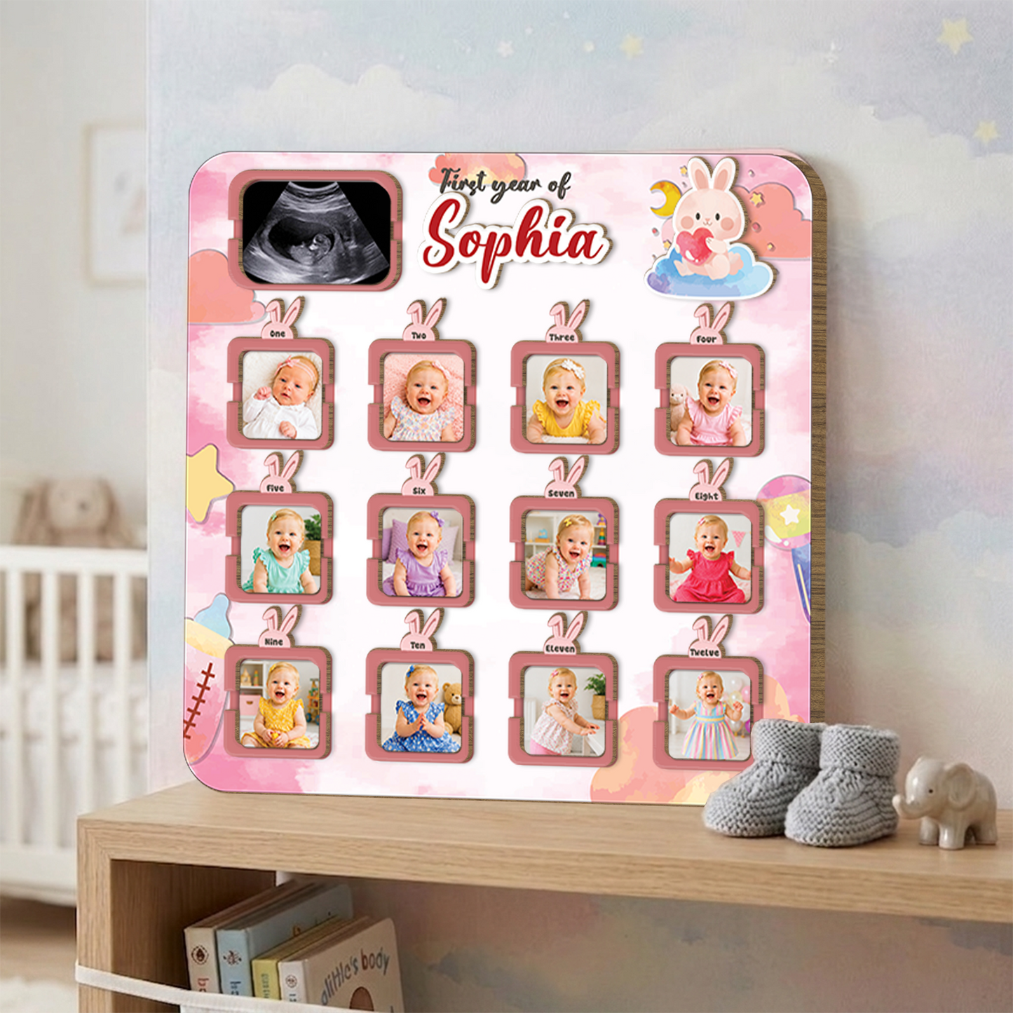 Personalized Baby Milestone Board, First Year Photo Collage, 12 Month Baby Keepsake, First Birthday Gift