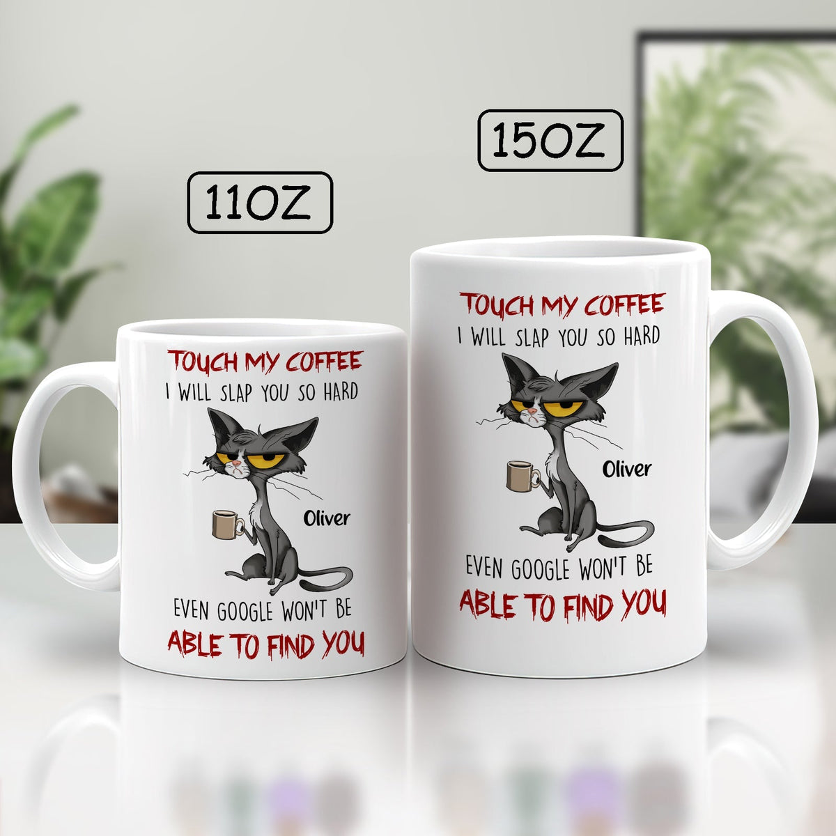 Unique gifts for cat lovers featuring funny coffee mugs with a sassy cat design and humorous quote