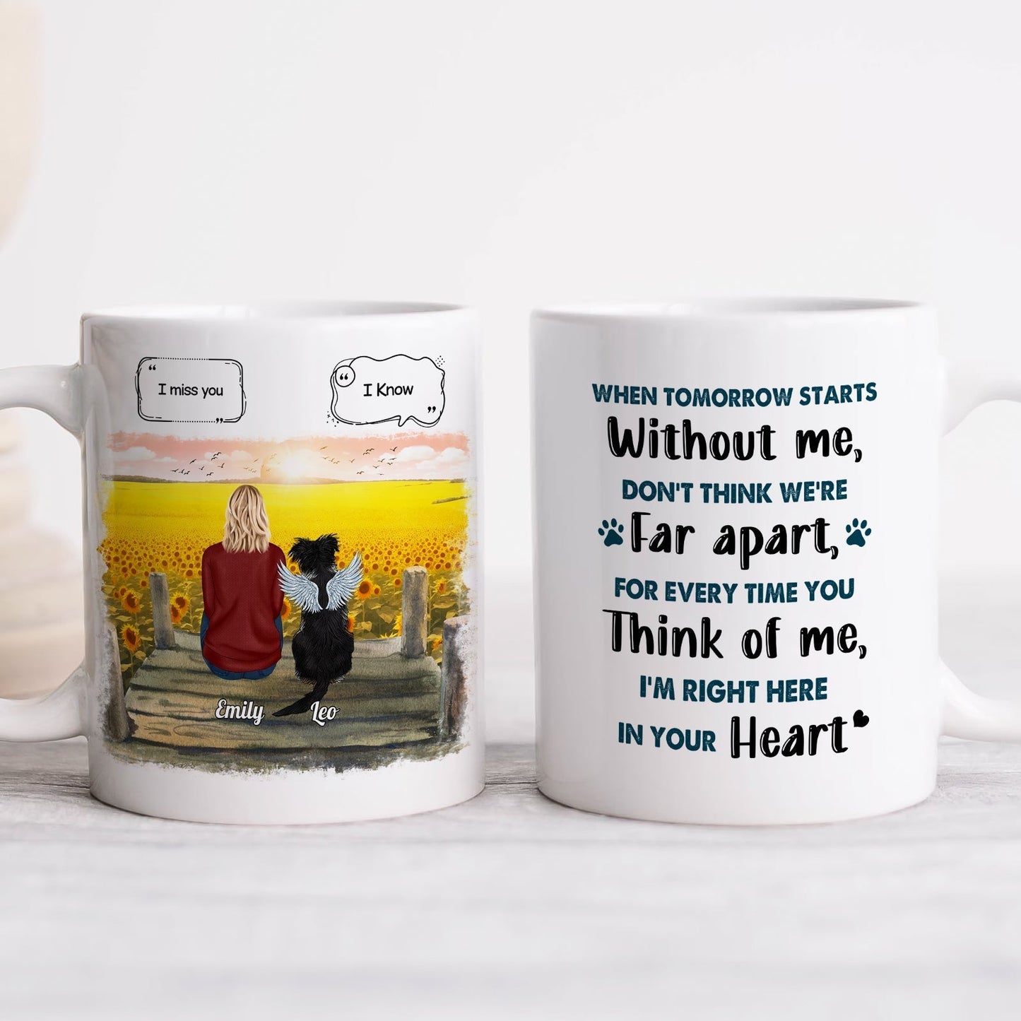 Personalized mug featuring a girl and dog with heartfelt message, ideal for unique gifts for pet owners
