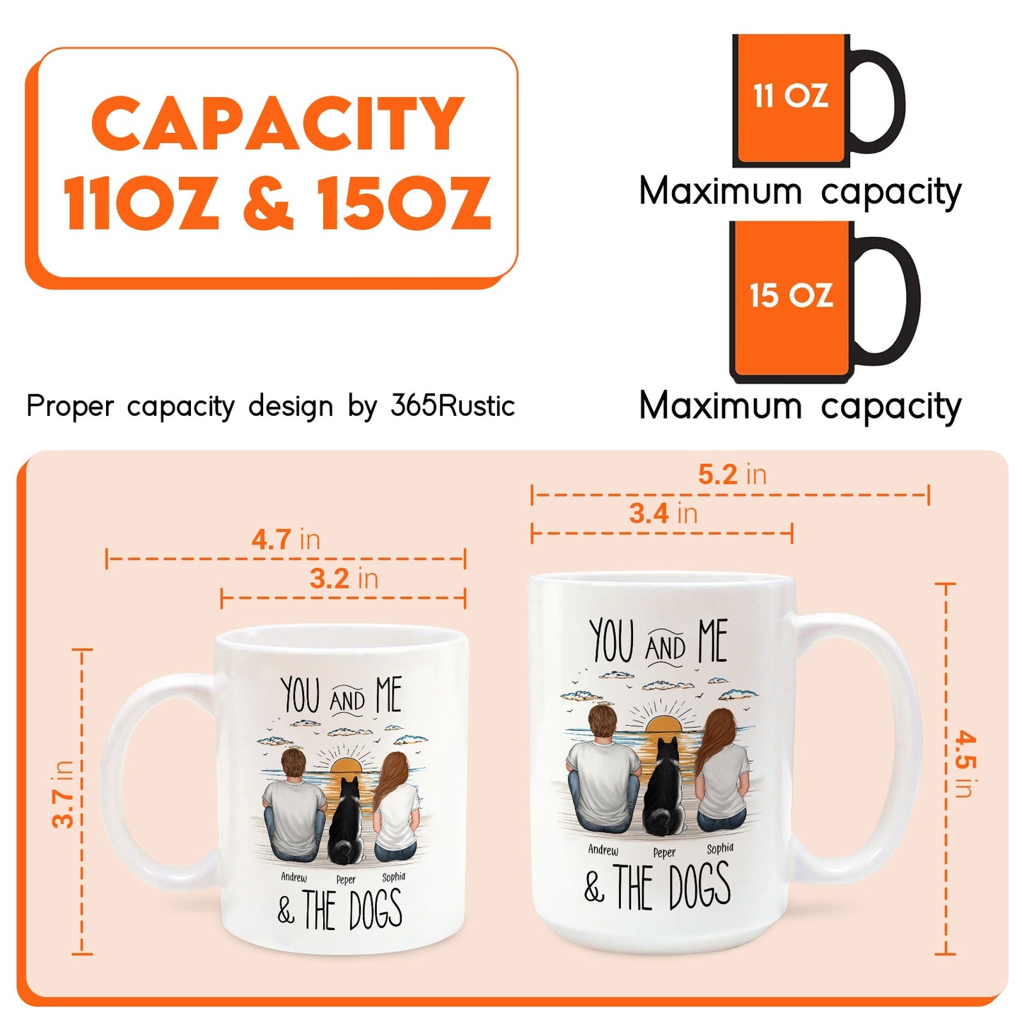 You and Me and the Dogs Mug by 365Gifty, a unique pet lover gift mug in 11oz and 15oz sizes